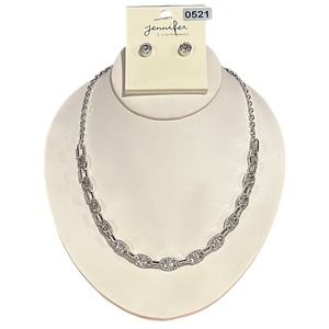 Jennifer & Company Silver Rhinestone Mariner Link Necklace & Earring Set, NWT